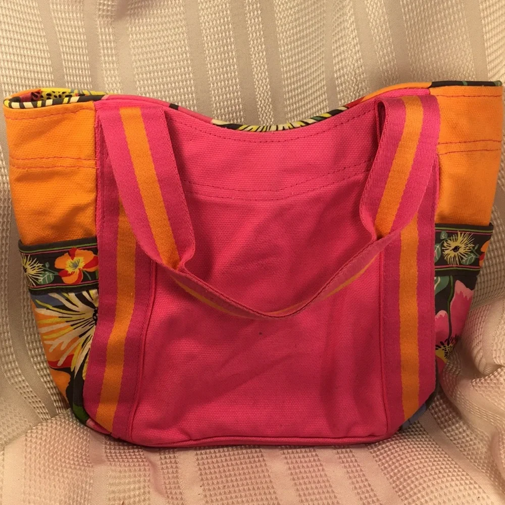 Vera Bradley canvas small tote, key leash, bright